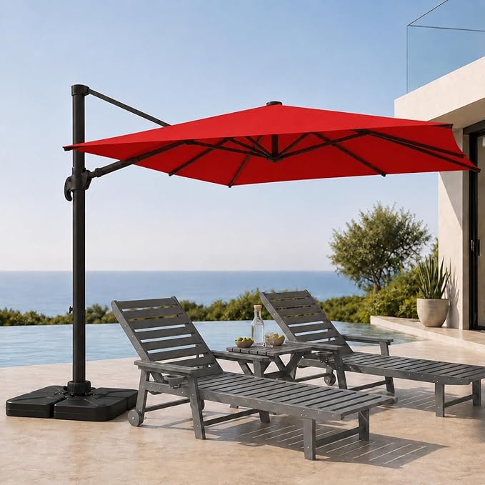 Cantilever Patio Umbrella, Large Square Outdoor Offset Umbrella with Aluminum Pole, 360-degree Rotation for Garden, Deck, Pool