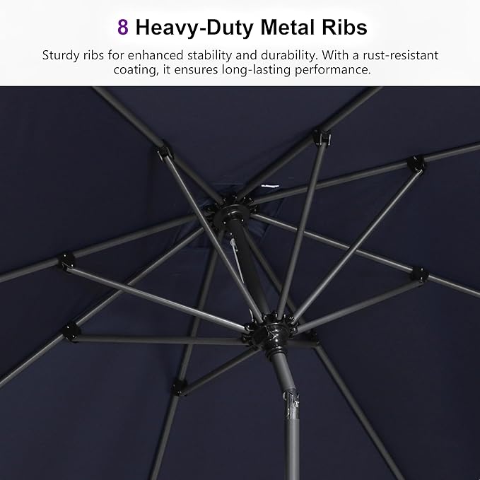 PURPLE LEAF 6.5' x 6.5' Square Patio Umbrella Outdoor Table Umbrella Aluminum Frame Market Umbrella Sun Umbrella with 8 Sturdy Ribs Tilt for Garden Deck Lawn Pool Light Navy Blue