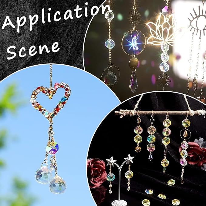 1 Box 120Pcs 14mm Crystal Glass Octagon Beads 2 Hole Prism Bead Bulk Colorful Chandelier Replacement Connector Suncatcher Faceted Spacer Bead for DIY Lamp Hanging Ornament Pendant Jewelry