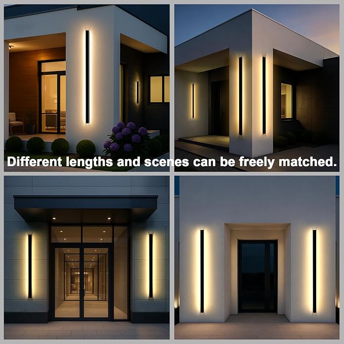 Outdoor Wall Sconce set of 2,79 Inch Outdoor Wall Lights, Waterproof Ip65 Long Linear Led Porch Lights, 3000k Light Fixture Black Wall Mount Acrylic Anti Rust for Living Room, Patio, Garage 60W