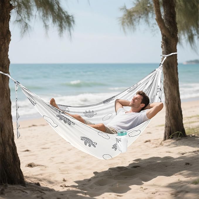 Camping Hammock Outdoor Hammocks for Outside Turtles Lines Cloud Beach Trees Portable Lightweight with Pockets Tree Straps Indoor Small