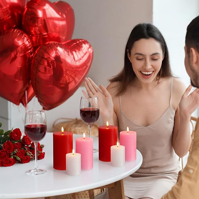 6 Pcs Mother's Day Flameless Candles LED Flameless Pillar Candles Wax LED Fake Candle with Remote and Timer Flickering H 4" 5" 6" for Home Table Dating Wedding Party Decor