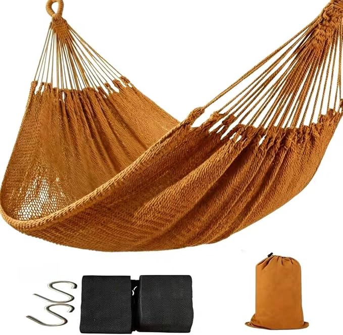 WjrnlfdHammock 79 * 59in550lbs 2Person Cotton Rope Outdoor Camping Backyard | 550lbs double hammock, handwoven cotton rope, breathable mesh, easy setup, perfect for backyard, camping & beach. 3 colors!