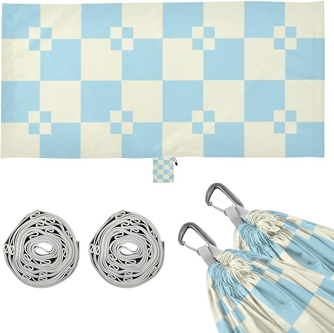 Turquoise Beige Checkered 330lb Capacity Camping Hammock Backyard Hammock for Outside Patio Backyard Poolside hamaca con Base para adultos