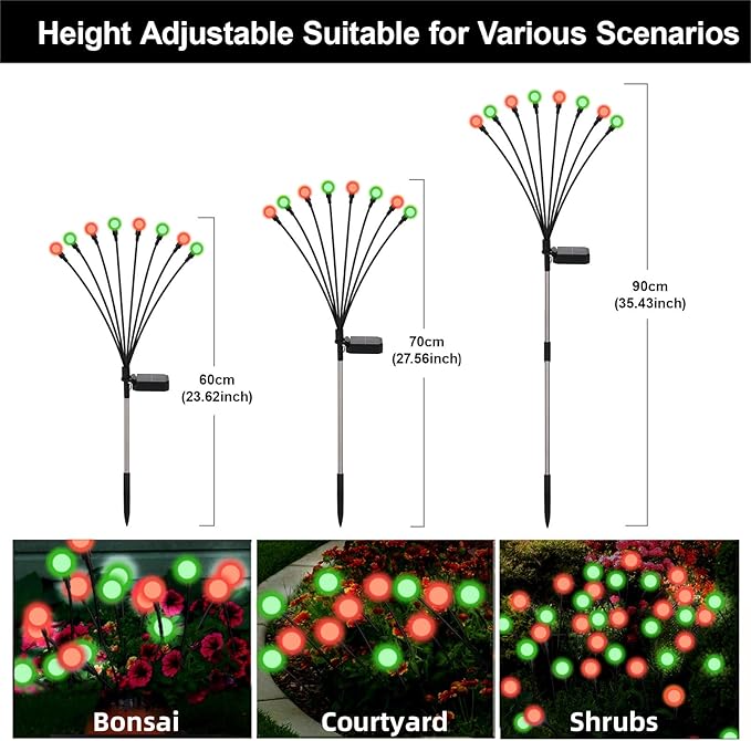 Solar Firefly Lights Outdoor, 8 Modes Red and Green Swaying Firefly Solar Garden Lights Waterproof for Outside Christmas Holiday Yard Patio Pathway Landscape Garden Decor(Red & Green 4 Pack)