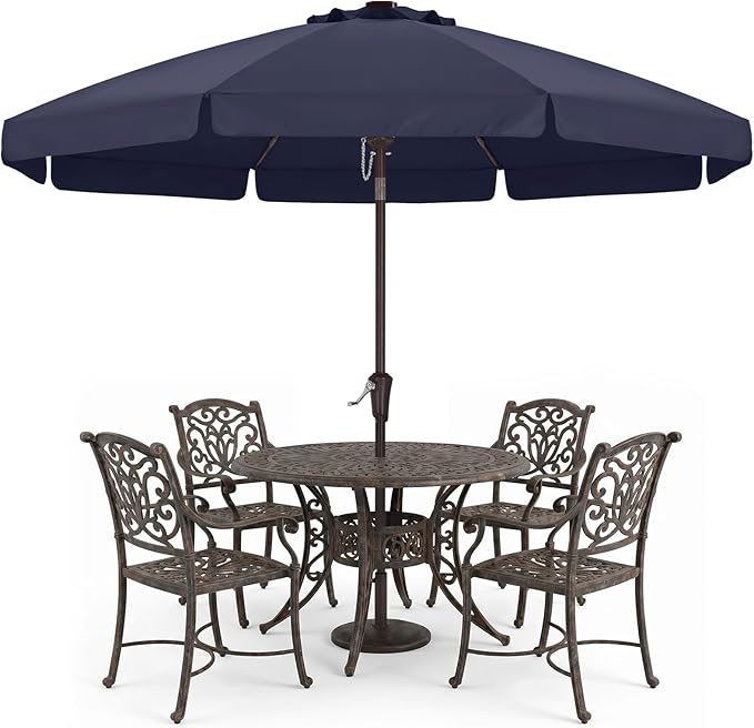 ABCCANOPY 9ft Scalloped Patio Umbrella, Outdoor Table Umbrella with Tilt and Crank, Fiberglass Ribs Deck Umbrella for Patio, Pool, Garden, Picnic (Tibetan Blue)