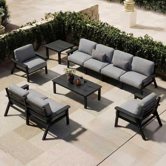 Patio Furniture Set 8 Seats, 4-Seater and 2-Seater Outdoor Sofas with Gray Washable Thick Cushions, Patio Conversation Sets for Lawn, Garden, Porch, Balcony, Deck (White Frame)