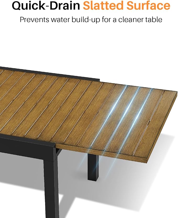 Expandable Patio Dining Table, Never-Rust Aluminum Extendable Outdoor Dining Table for 4-8 Person, 38"-77" Adjustable Indoor Outdoor Expandable Patio Table for Garden, Porch, Deck, Teak