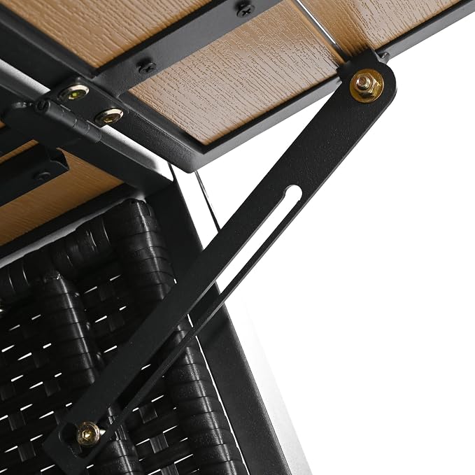 RUNNA Wicker Outdoor Grill Cart with Extended Plastic Wood Table Top, Rolling Kitchen Island on Wheels with Storage Cabinet, for Patio Backyard Garden Poolside, Double Handle Design (Black Brown@047)
