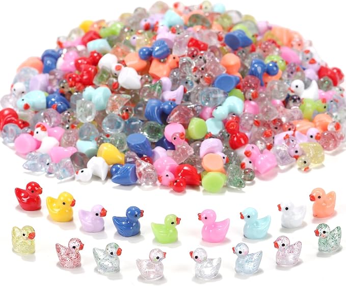 255 Pcs Mini Ducks Tiny Resin Ducks Glitter Little Animals Figurines Bulk for Micro Landscape Aquarium Ornaments Kit Dollhouse Decor Crafts Garden Accessories