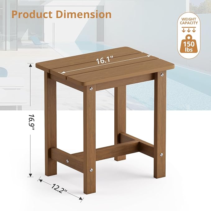 LUE BONA Outdoor Side Table, HDPS Small Outdoor Table, Adirondack Side Table, Outside End Table for Patio, Porch, Deck, Pool, Weather Resistant/Easy Maintenance/Indoor or Outside Use, Brown
