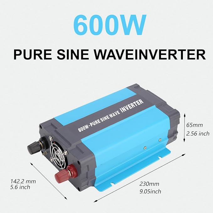 24V Pure Sine Wave Power Inverter 600W DC 24V to AC 120V with AC Outlets, 5V/1A USB Port for RV Car Emergency etc.