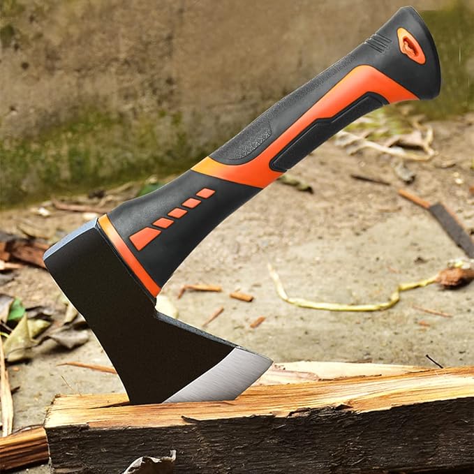 Chopping Axe,10”Camping Outdoor Hatchet for Wood Splitting and Kindling, Forged Carbon Steel Heat Treated Hand Maul Tool, PP+TPR Handle Shock Reduction Handle with Anti-Slip Grip