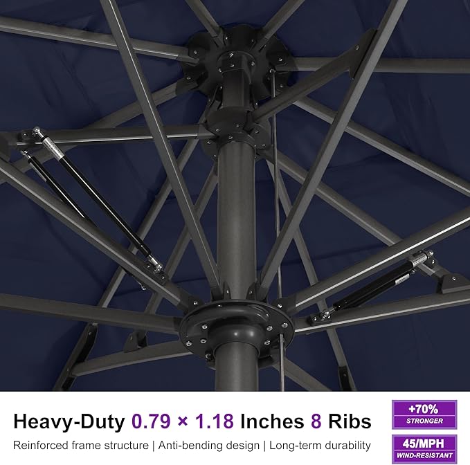 PURPLE LEAF 13 X 13 FT Extra Large Commercial Square Patio Umbrella Maximum Coverage Heavy Duty Wind Resistant Vented Canopy Reinforced Frame for Restaurant Hotel Resort Cafe Outdoor Dining Area Business Use Navy Blue