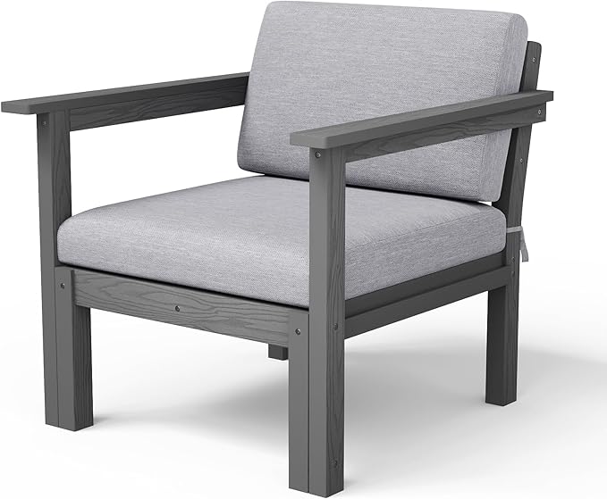 Stoog Modular Armchair with Removable Arms - HIPS Frame & Deep Seat Waterproof Patio Chair for Sectional, Grey