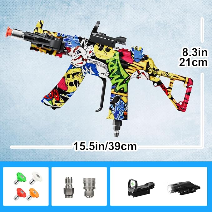 MP5S Pressure Washer Gun with Swivel - 3000 PSI High Pressure Spray Gun with 3/8" Quick Connect Plug Inlet, Foam Cannon Compatible Power Washer Handle for Car, Home & Outdoor Cleaning (Graffiti1)