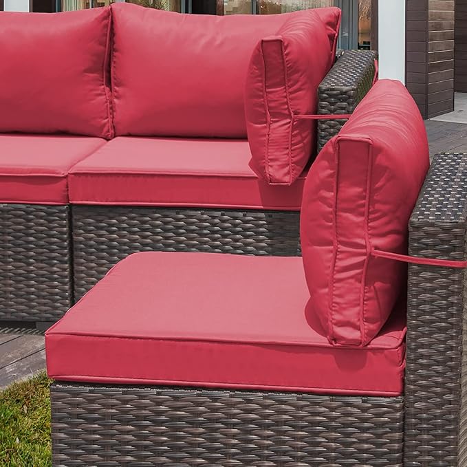 13 Pieces Outdoor Patio Furniture Set,Outdoor Sectional Furniture with 43" 55000 BTU Gas Propane Fire Pit Table,PE Rattan Wicker Patio Conversation Set with 10 Thickened Cushions,Red