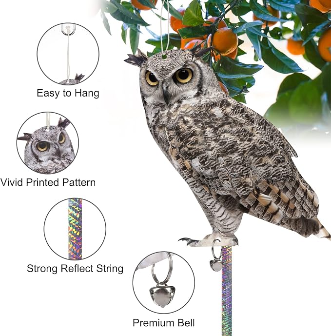 Owl to Scare Animals, 3 Pack Hanging Effective Owl Control Device to Keep Animals Pigeon Woodpecker Away from Outdoor Garden Yard