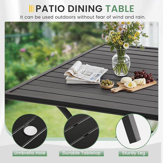 LVUYOYO 7-Piece Outdoor Patio Dining Set, Textilene Swivel Dining Chairs & Rectangular Table Set, All-Weather Table and Chairs Set with Umbrella Hole for Backyard, Garden,Balcony,Porch (Gray)