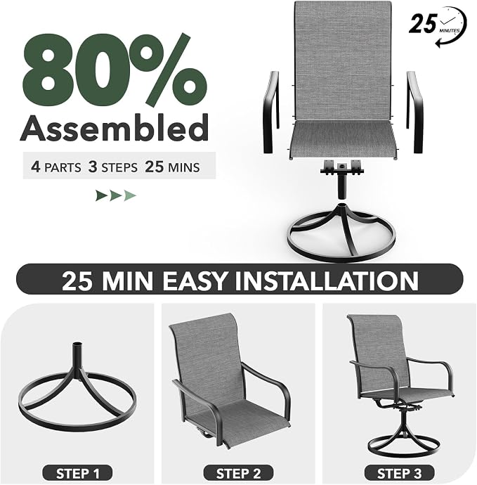 Anmutig 5 Piece Outdoor Patio Dining Set, 4 Swivel Rocking Patio Chairs & 41" Round Dining Table Outdoor Furniture for Backyard Bistro Garden Poolside, Grey