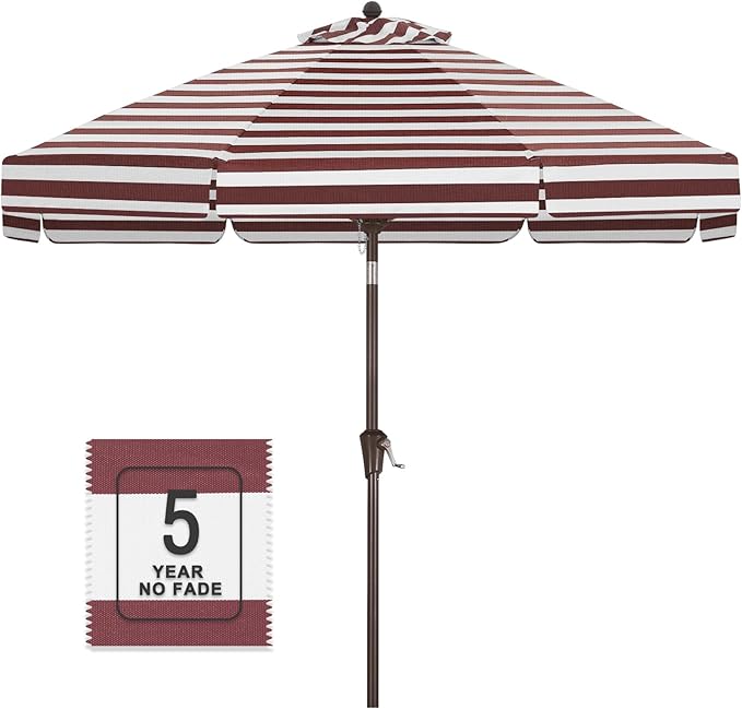 MASTERCANOPY 9ft Olefin Valance Patio Umbrella with Tilt Crank, 5-Year-Non-Fading Canopy & 8 Fiberglass Ribs for Deck, Patio, and Garden