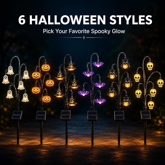 Halloween Solar Tree Stump Light, Glowing Ghost Garden Stake Lantern for Outdoor ，Style E