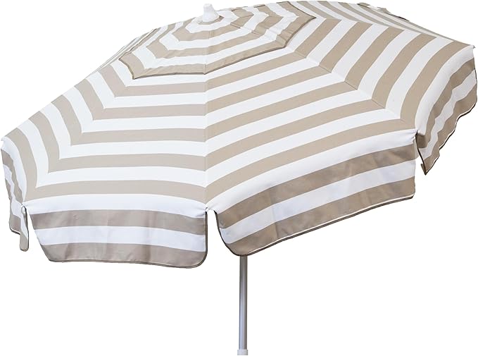 Heininger DestinationGear 1396 Italian 6 ft Patio Umbrella Acrylic Stripes Khaki and White