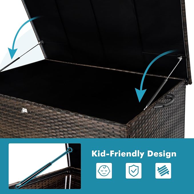 Outdoor Storage Box, 120 Gallon Waterproof Resin Wicker Deck Box for Patio Garden Furniture, Outdoor Cushion Storage, Padlock Included