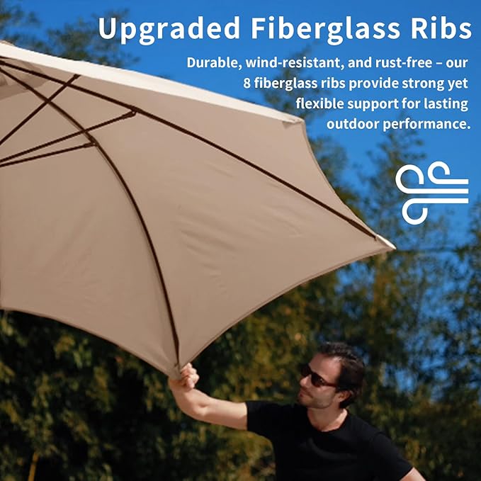 10FT Patio Umbrella Outdoor Market Umbrella with Crank and Tilt, 8 Flexible Fiberglass Ribs, UV-Resistant Waterproof Canopy for Patio, Deck, Garden, Backyard, Beige