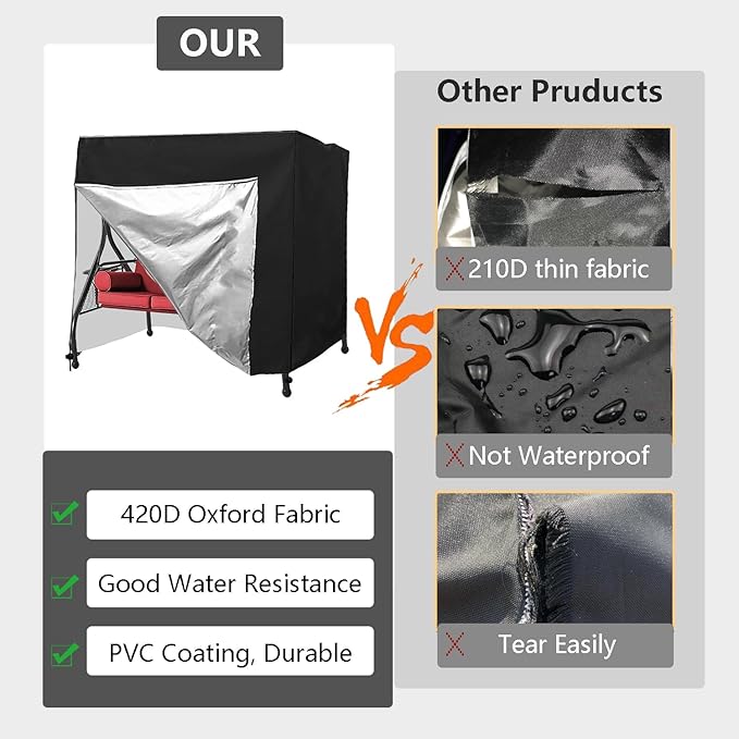 FLYMEI Outdoor Swing Cover 3 Seater Hammock Cover for Porch Swing Canopy Glider Chair and Other Patio Furniture, Waterproof Windproof All Weather Protection, 87'' (L) x 49''(W) x 67''(H)