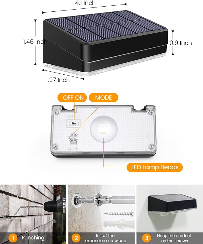 2025 Upgraded Solar Fence Lights Outdoor 8 Pack, 3000K-6000K Solar Deck Lights 30H Runtime, 12 RGB Modes Solar Powered Wall Lights IP65 Waterproof Auto On/Off for Backyard, Patio, Step, Gutter 1 Lens