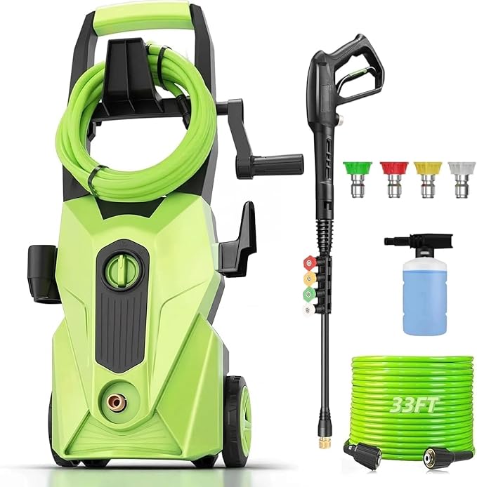 Pressure Cleaner 5000PSI High Power Cleaners with 33ft Pressure Hose, 4 Nozzles and Foam Cannon, for Home, Cars, Fences, Patio (Light Green)