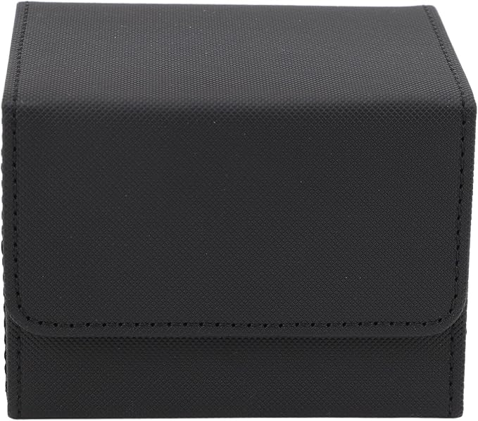 PU Leather Card Deck Box with Magnetic Flap Lid, Large Capacity Card Storage Box/Cover for Tarot Cards and Game Cards, Protective Deck Holds 100, Black (Black)