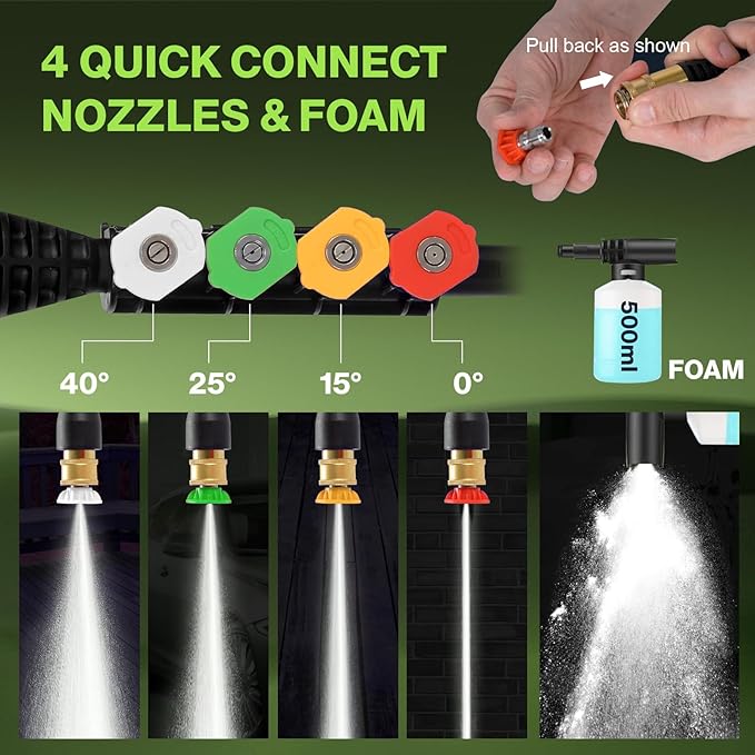 Electric Pressure Washer 5000PSI 2.8GPM Portable Power Washer with 33FT Hose Reel, 4 Nozzle Set for Home/Cars/Fences/Windows, Green