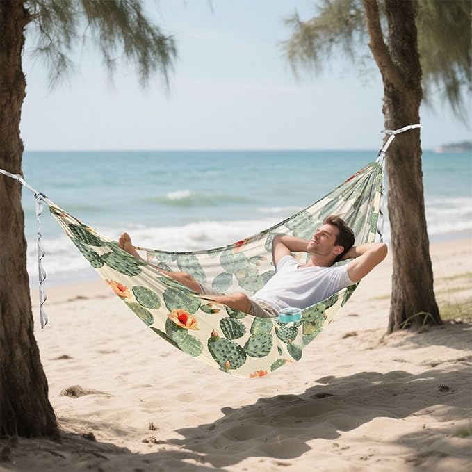 Camping Hammock Outdoor Hammocks for Outside Cactus 1 Beach Trees Portable Lightweight with Pockets Tree Straps Indoor