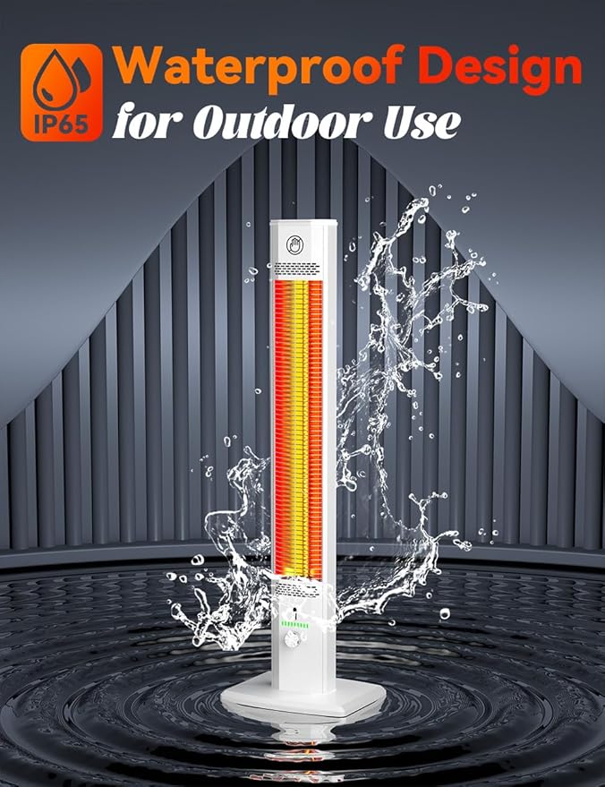 BALKO 42INCH Outdoor Heater, 9 Heat Levels & 540Min Timer, Child Safety Lock, IP65 Waterproof Garage Heater, 1500W Infrared Heating,Tip-Over & Overheat Protection, Patio Heaters for Outdoor Use Indoor