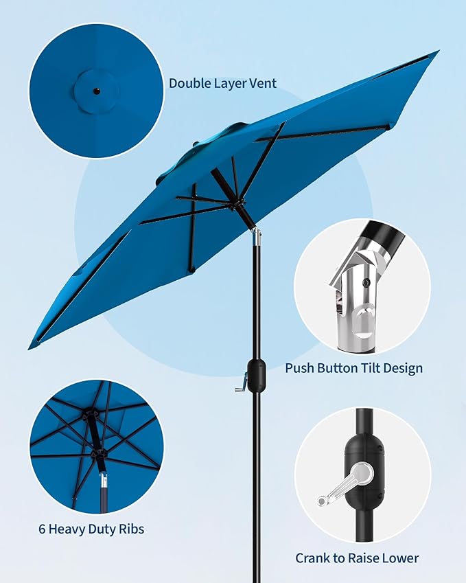 7.5 ft Outdoor Patio Market Umbrella, Light Turquoise Blue
