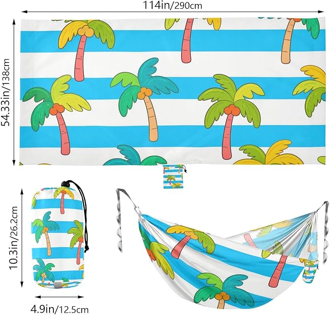 Blue White Striped Coconut Palm 330lb Capacity Hammocks for Camping with Tree Straps Tree Hammock for Camping Travel Accessories hamacas para Patio