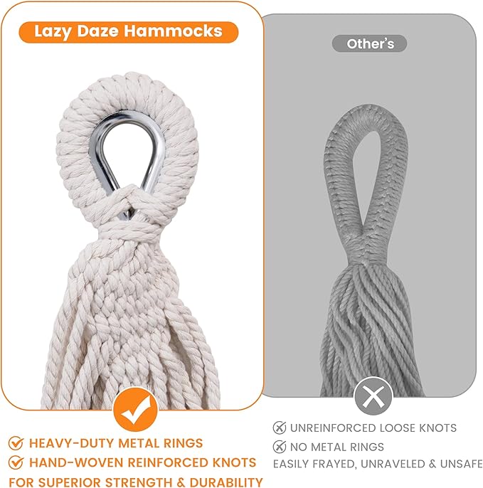 Lazy Daze Hammocks Extra Large Double Hammock, Portable Camping Hammock with Travel Bag & Tree Straps for Outdoor, Camping, Backyard, Patio, 550lbs Capacity, Blue
