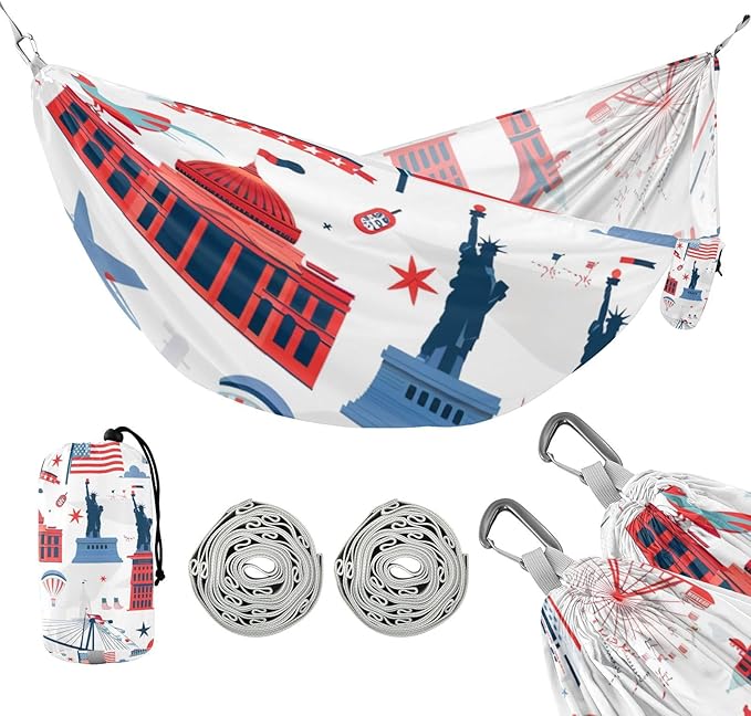 Red and White 4th of July Independence Day 330lb Capacity Hammocks with Hanging Rope Hanging Hammock for Indoor Outdoor Patio soporte para hamacas para adultos