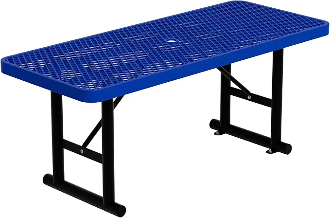 4FT Picnic Tables for Outdoors, Blue Rectangular Heavy Duty Commercial Picnic Table with Umbrella Hole, Weather-Resistant Camping Table Dining Table for Backyard, Patio, Garden, Shops, Parks