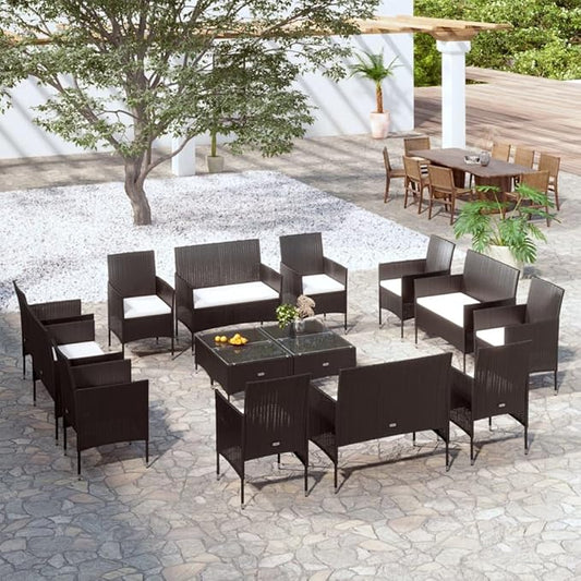 Backyard Furniture Patio Conversation Sets Outdoor Seating 16 Piece Patio Lounge Set with Cushions Poly Rattan Black Suitable for Swimming Pool, Courtyard, Garden
