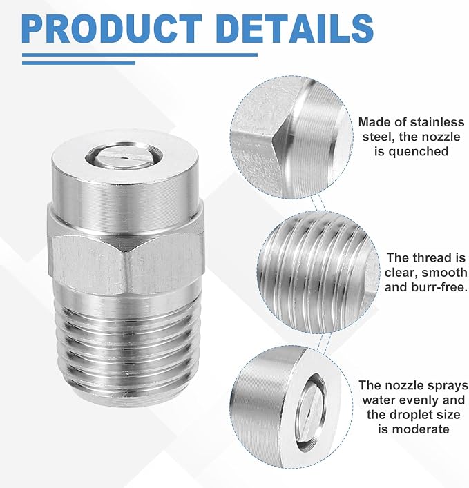 uxcell 2Pcs Pressure Washer Nozzle, Stainless Steel Thread Nozzles Tips, Universal Replacement for Undercarriage Cleaner Water Broom, 1/4 Inch NPT Male, 25 Degree 025 Orifice