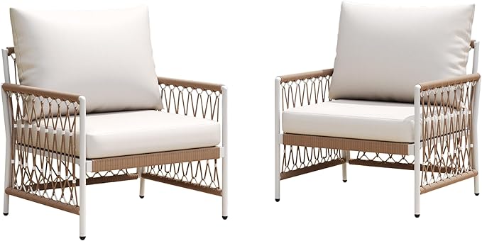 Christopher Knight Home Gwen 3-Piece Bohemian Outdoor Patio Furniture Set, Set of 2 Lounge Chairs with Cushions & Glass Top Side Table, Patio Conversation Set for Garden, Poolside, Beige + Natural