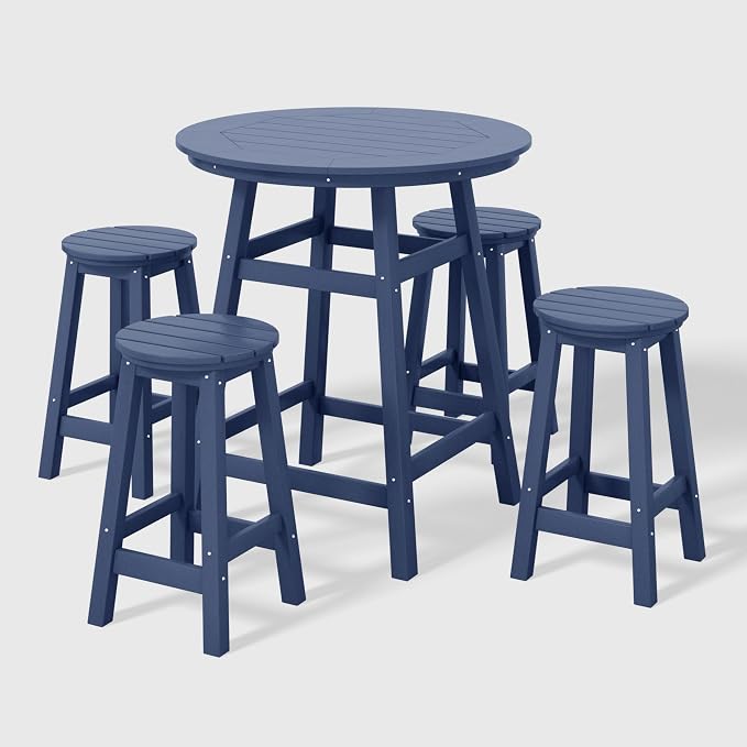 WestinTrends Malibu 5-Piece HDPE Outdoor Patio Dining Bar Bistro Table Set with Counter High Round Bar Stools