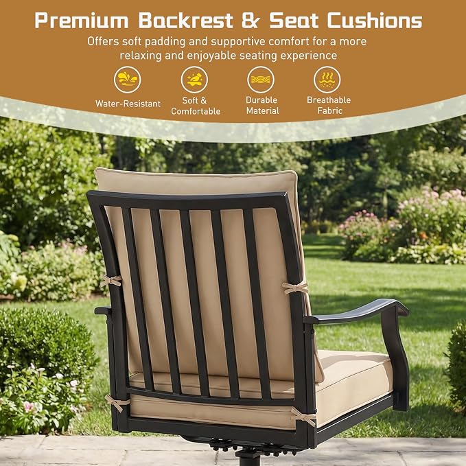 Outdoor Patio Dining Set, Outdoor Furniture Dining Set for Patio, Balcony, Lawn, Garden, Backyard (Khaki, 1 Round Table+4 Swivel Dining Chairs)