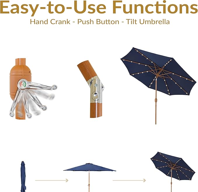 Sunnydaze 8.5 ft Outdoor Patio Umbrella with Push Button Tilt and Crank - Faux Woodgrain Finish - Large Vented Market Umbrella