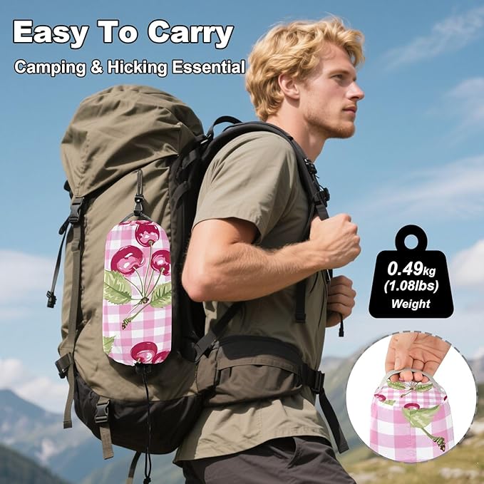 Qilmy Cherries Pink Camping Hammock Single – 330 lbs Capacity, Lightweight with Tree Straps & Carabiners, Portable for Hiking, Travel, Backpacking