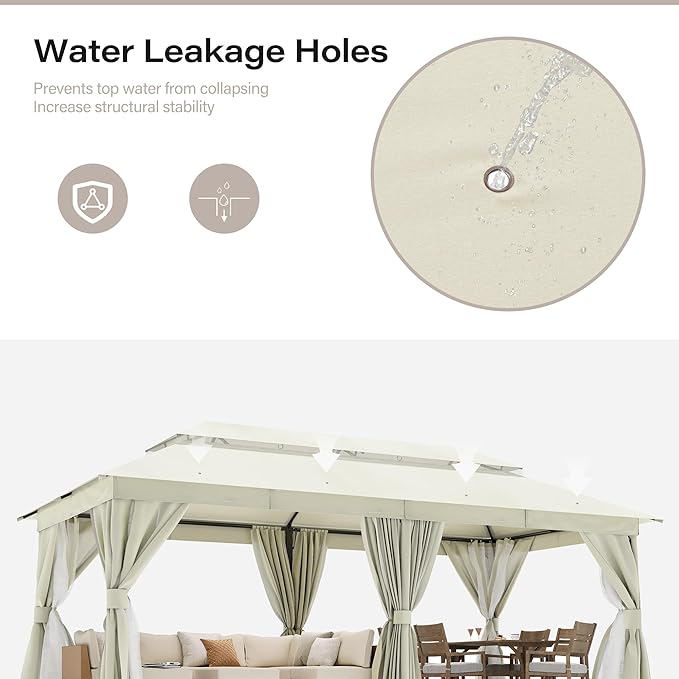 LAUSAINT HOME 10'x20' Outdoor Gazebo, Metal Frame Heavy Duty Patio Canopy Tent Shelter with Double Roofs, Mosquito Nettings and Privacy Screens for Backyard, Garden, Lawn, Cream White