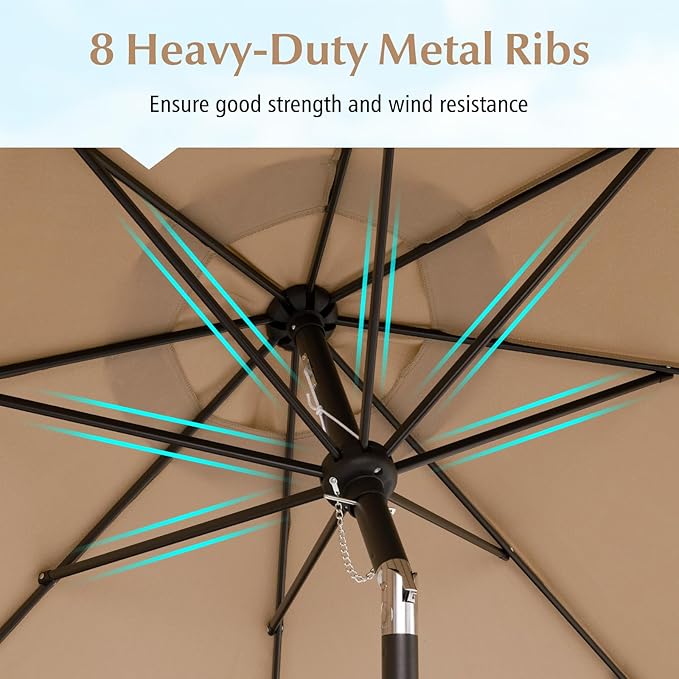 Tangkula 9Ft Patio Umbrella with Crank, 2-Tier Outdoor Umbrella with Push Button Tilt, Sun-Protective Canopy, 8 Ribs, Scalloped Patio Umbrella for Outdoor Beach Deck Pool Table (Coffee)